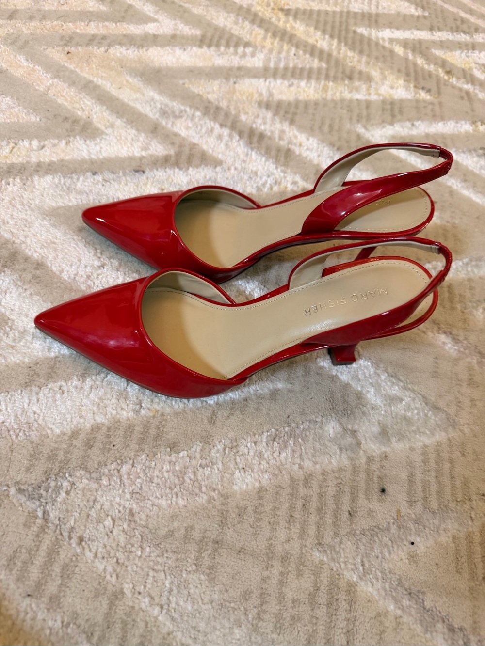 Marc Fisher Red Patent Slingback Pointed Kitten Heels